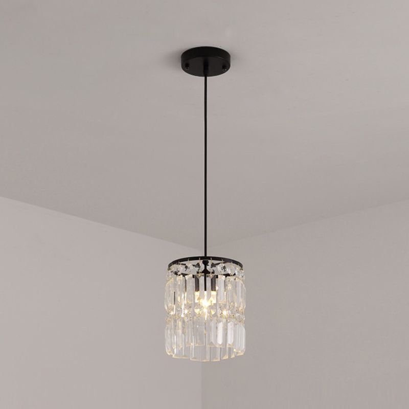 Luz colgante de LED de cristal en la moderna lámpara colgante cilíndrica de hierro forjado para el comedor