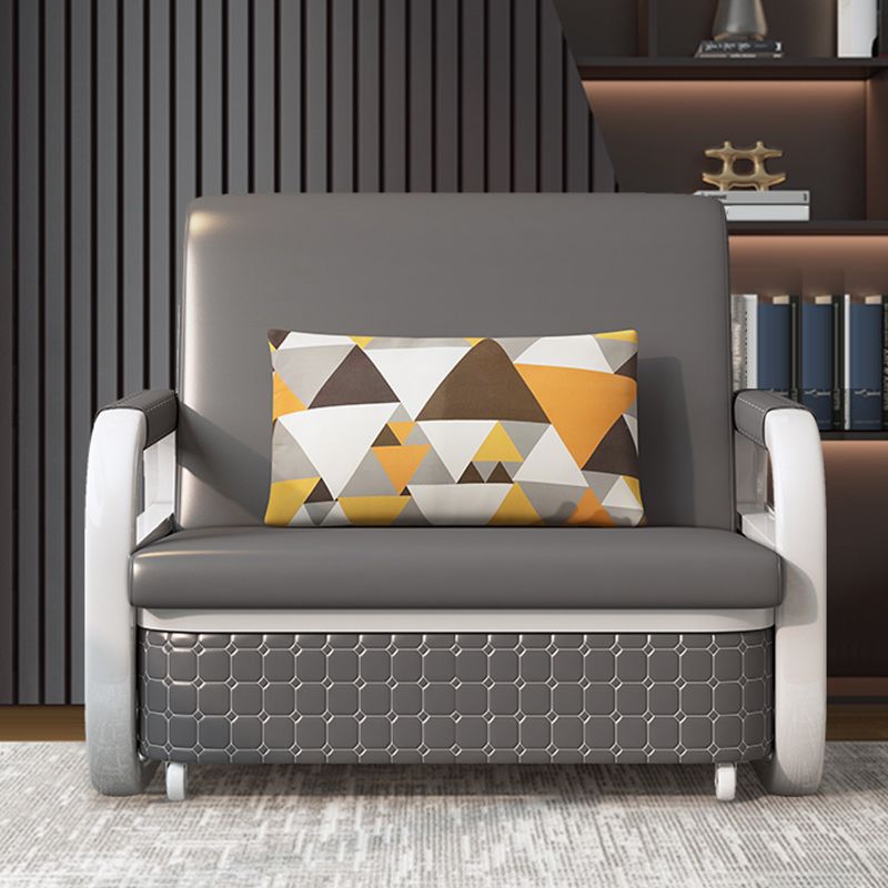 Faux Leather Square Arm Sleeper with Storage Scandinavian Futon Sleeper Sofa Bed in Gray