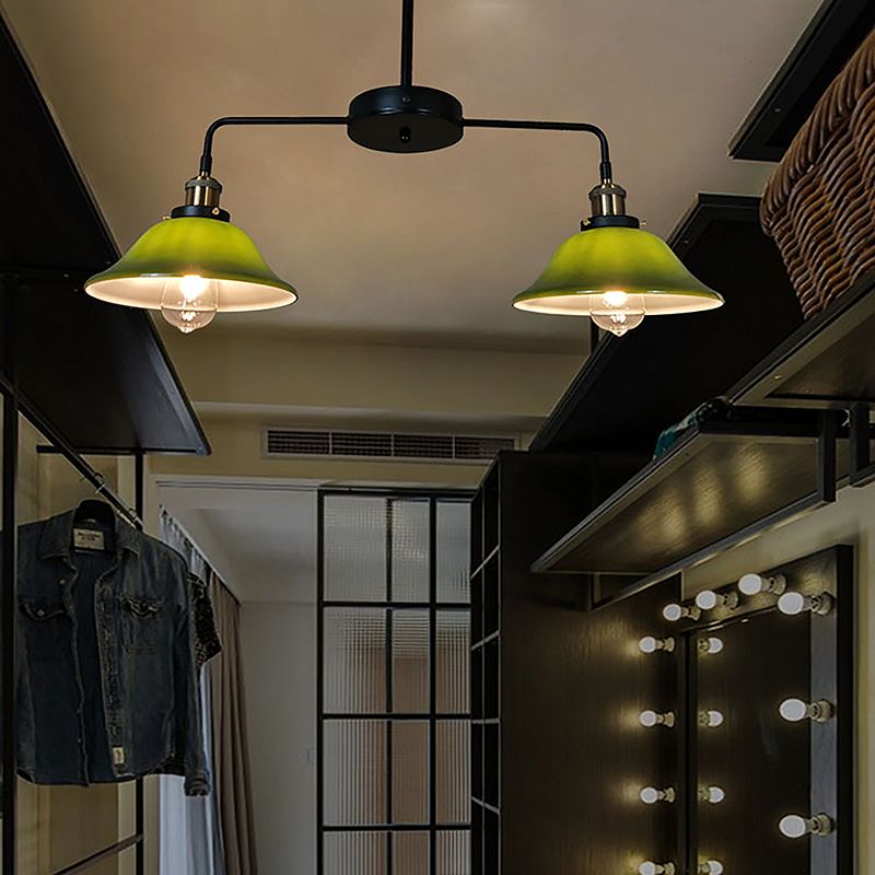 Hand-Blown Glass Bowl Chandelier Antiqued Restaurant Suspension Lamp in Black