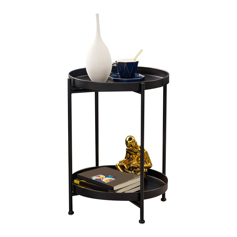 Mid-Century Round Tray Top Side Table Metal 4 Legs End Table with Shelf