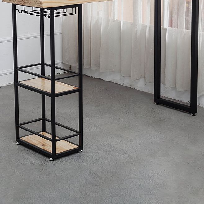 Natural Rectangle Bar Dining Table Pedestal Solid Wood Bar Height Table with Shelves