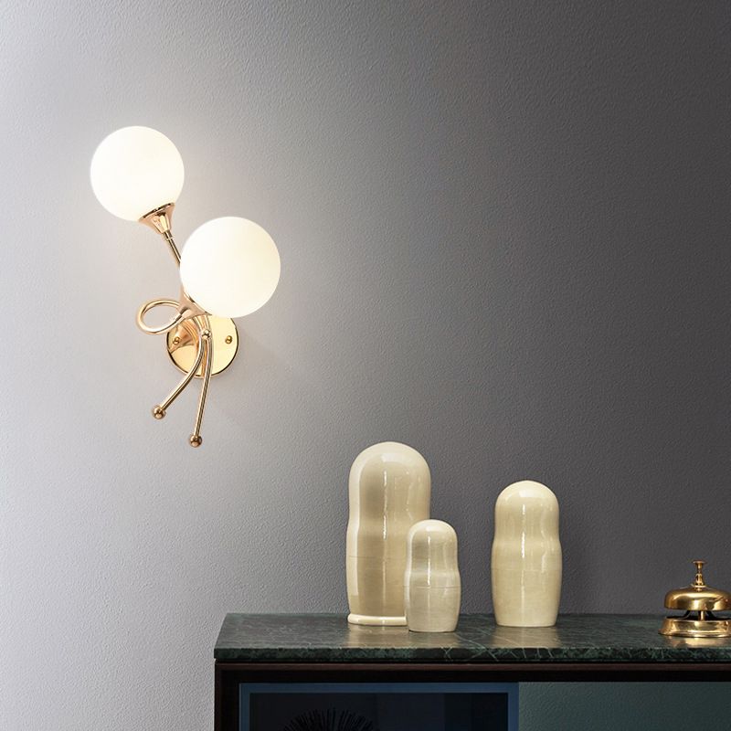 Modern Style Globe Shade Wall Light Glass 2 Lights Sconces for Bedroom