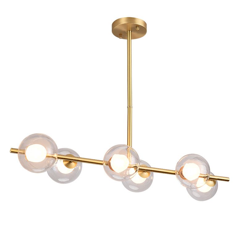 Mid-Century Gold Metal Island Pendant Lighting Spherical Glass Island Ceiling Light for Dining Table