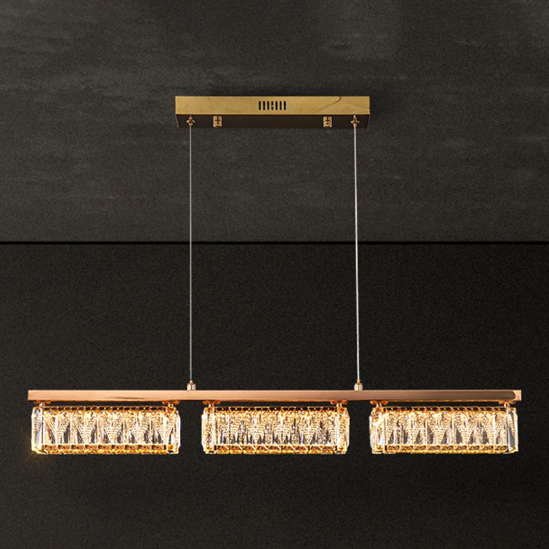 Dining Room Island Pendant Modern Gold Hanging Light with Rectangular Crystal Shade