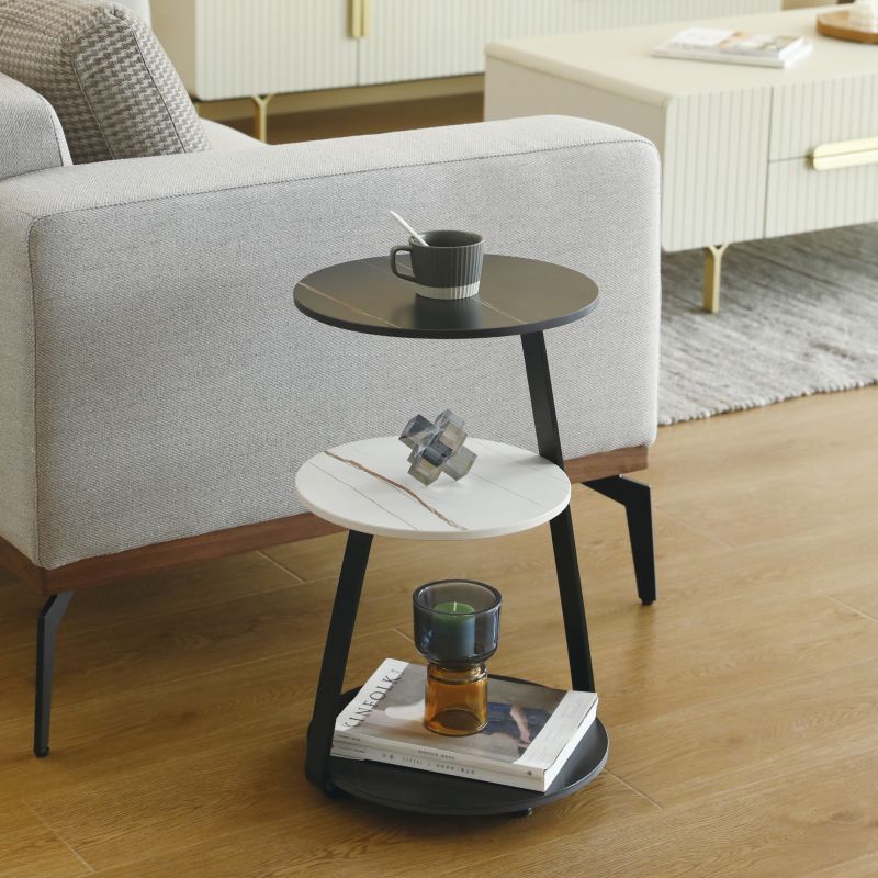Modern Round Corner Table 3-Tier Side End Table with Storage