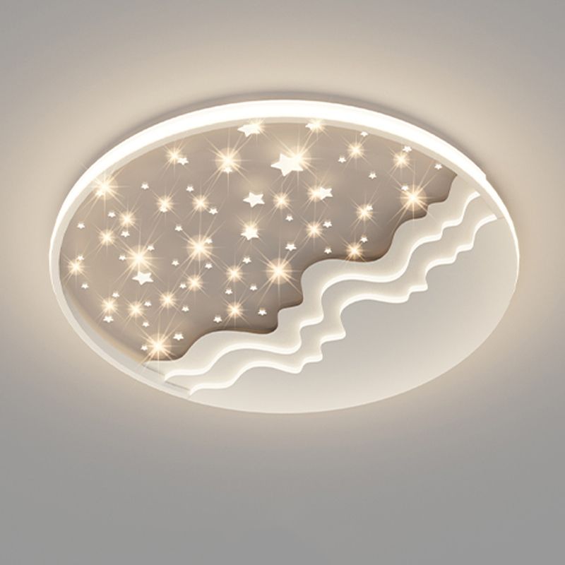 Round Shape LED Sky Star Ceiling Lamp Modern Iron 1 Light Flush Mount for Bedroom