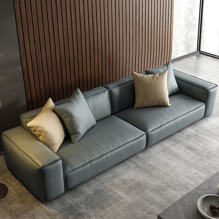 Contemporary Stationary Faux Leather Living Room Seating Square Arm Cushions Sofa