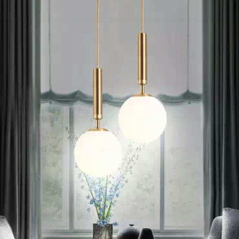 Bedroom Suspension Pendant Light Nordic White Pendant Light Kit with Orb Glass Shade