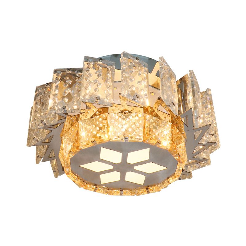 Windmill Porch Ceiling Lamp Contemporary Clear Crystal Blocks LED Nickel Flush Mount Lighting