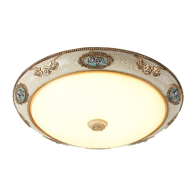 13"/16"/19.5" W Dome Opal Glass Flush Mount Retro Style LED Bedroom Light Fixture Ceiling in Gold, Warm/White Light