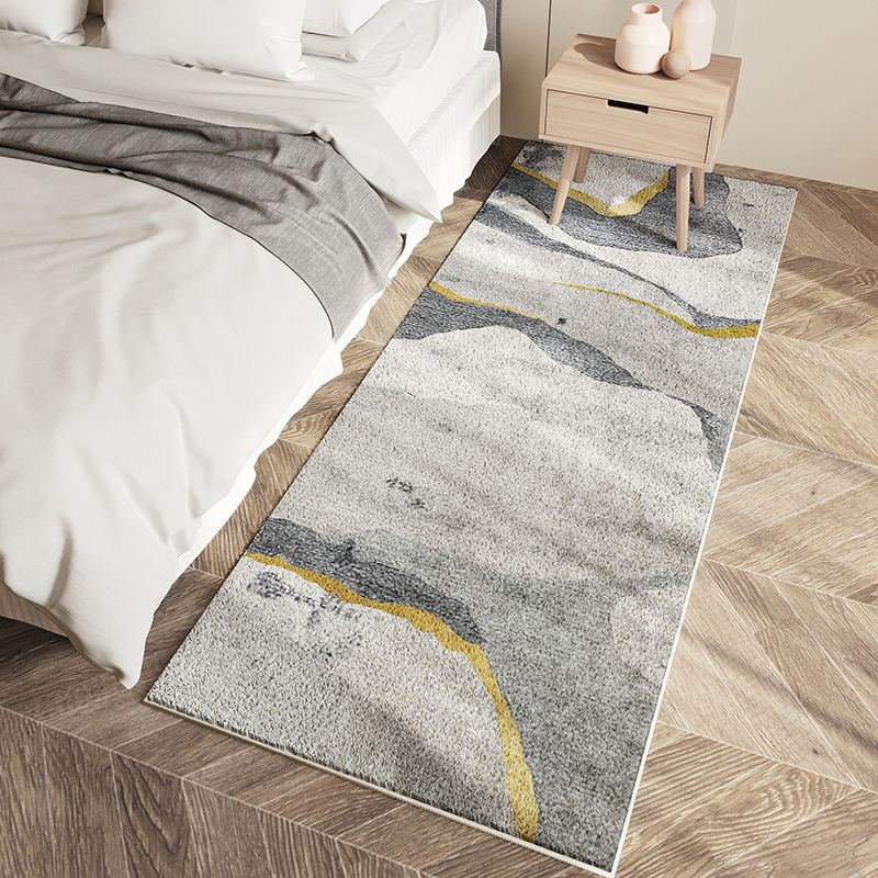 Grey Geometric Pattern Area Rug Polyester Modern Area Carpet Non-Slip Backing Rug for Bedroom