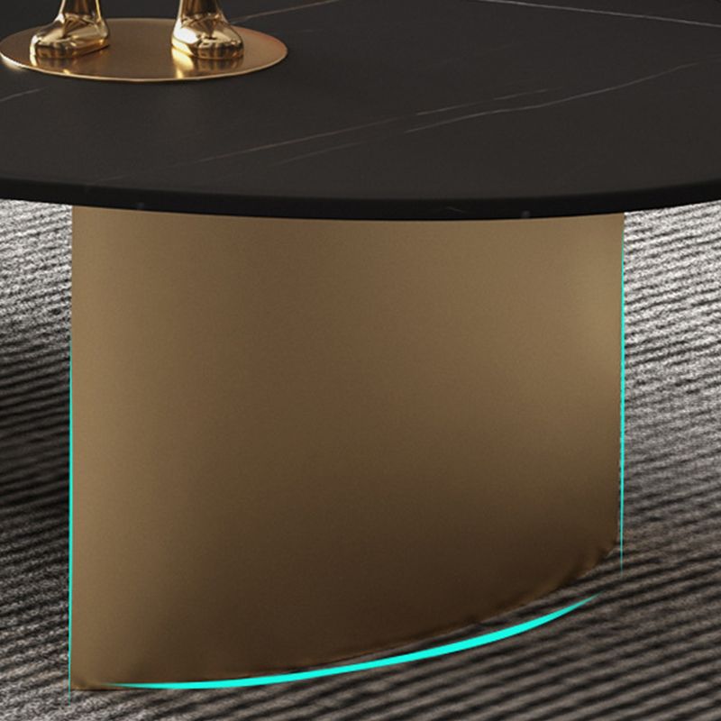 Oval Slate Coffee Table Glam 2 Legs Coffee Cocktail Table, 15.74" High