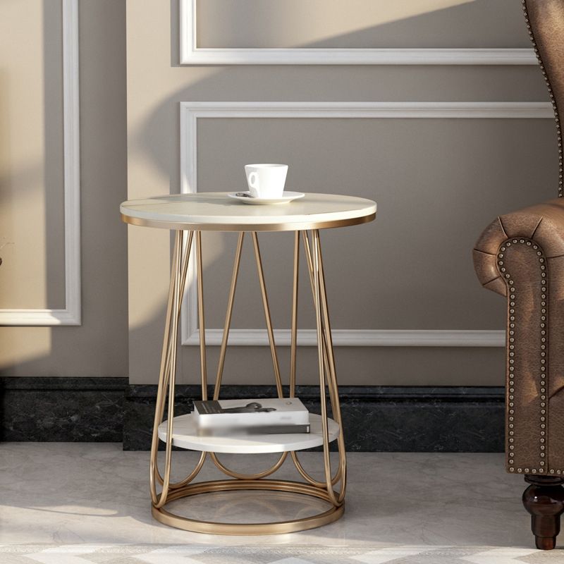 Frame Steel Tube Base Designed with Round Table Top Made of Rock PlateSide Table