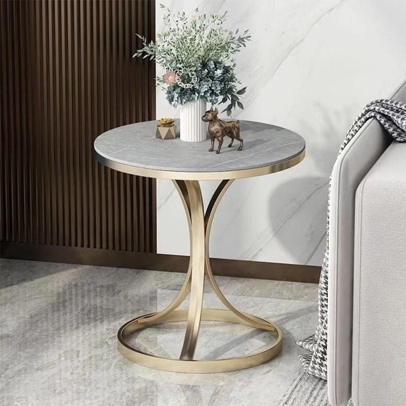 21.6"H Single Leg Metal Base Solid Color Slate Round Coffee Table