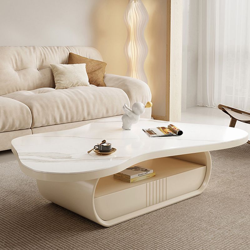 Pedestal Modern Slate Cocktail Table Free-Form Single Coffee Table with Shelf