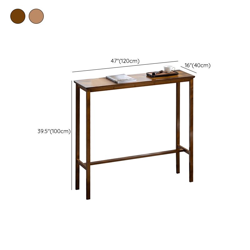 Solid Wood Bar Table Brown Trestle Base Dining Table for Kitchen Living Room