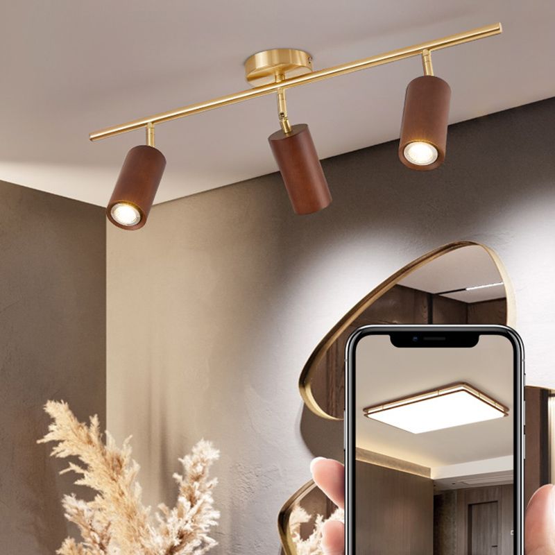 Modern Style Cylindrical Shape Ceiling Light Wood Multi Light Ceiling Light for Restaurant