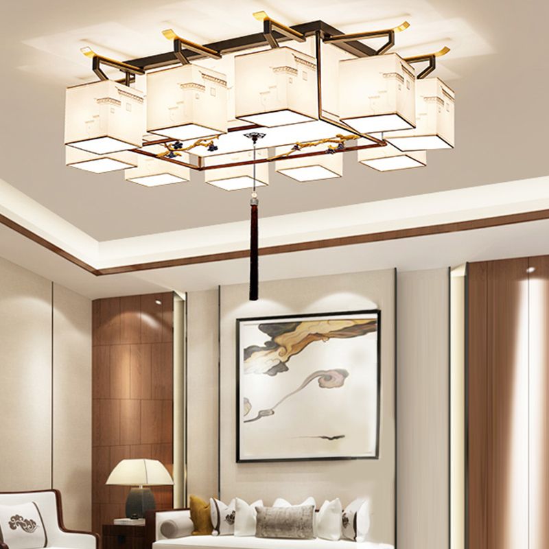 5/8/12/16/21 Ceiling Light with Fabric Shade Chinese Style Flush Mount Light