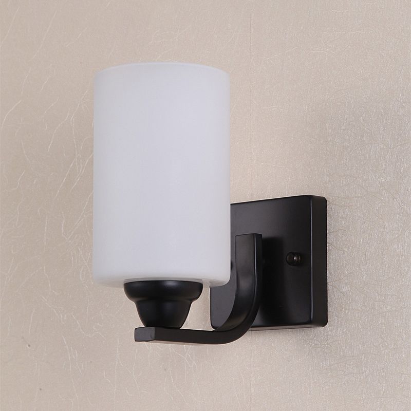 Cylindrical Shade Wall Lamp Modern White Glass Bedroom Sconce Light