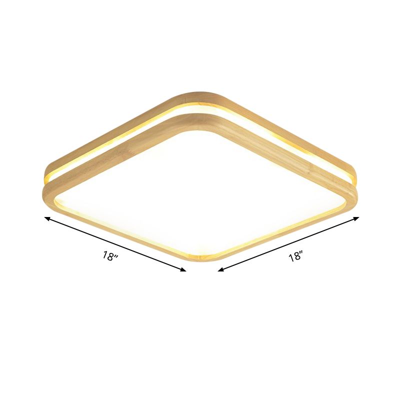 Slim Panel Square Ceiling Mount Light Wood Edge Simple Style 18/26 Inch Wide LED Ceiling Lamp in Beige