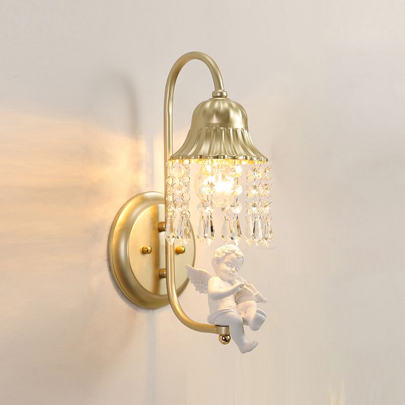 Nordic Style Crystal Wall Sconce Arc Shape Gold Wall Light for Living Room