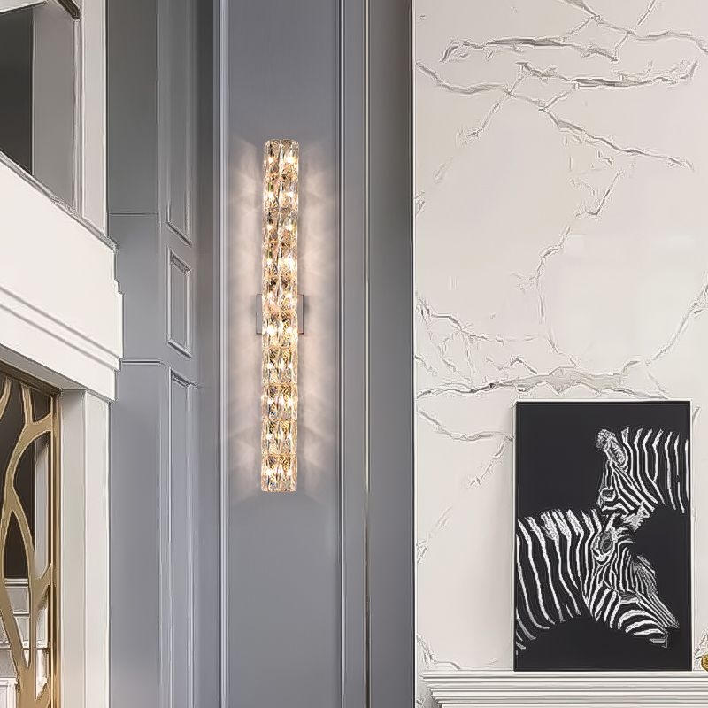 Light Luxury Metal Wall Light Rectangle Shape Wall Lamp with Crystal Shade for Bedroom