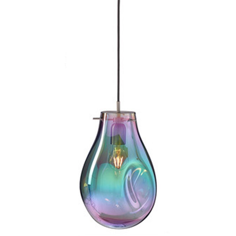Modern Teardrop Ceiling Light with Colorful Glass Shade Single Pendant Lighting