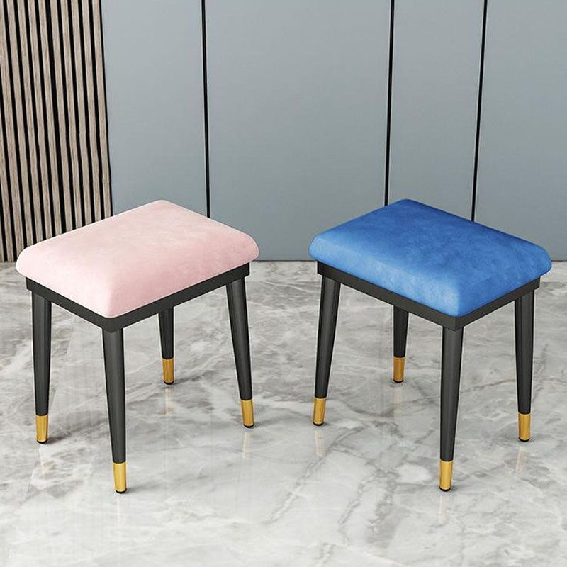 Glam Ottoman Velvet Upholstered Solid Color Square Ottoman with Metal Legs