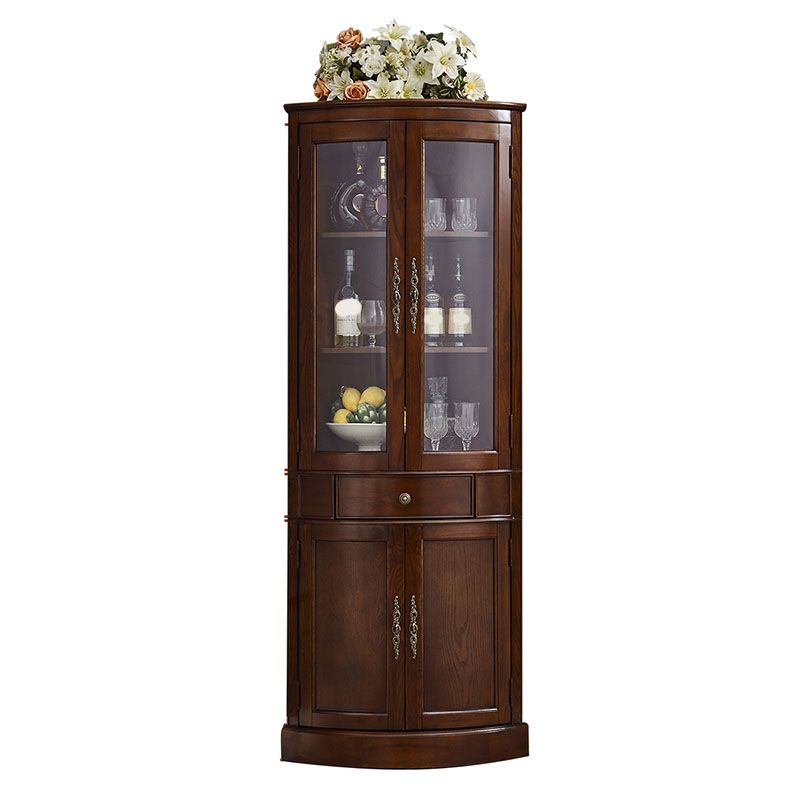 Glass Paned Solid Wood Corner Rustic Accent Cabinet with Doors