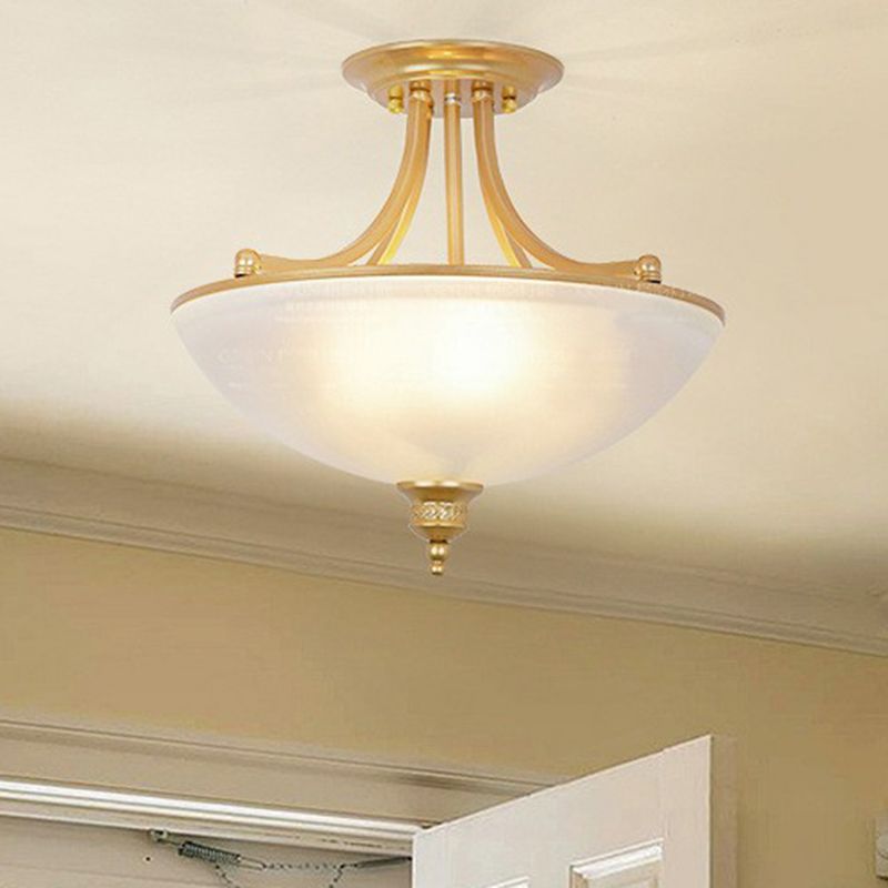 Klassische Schüsselform Semi Flush 4 Köpfe Frostglas Halbflush -Leuchte für Esszimmer