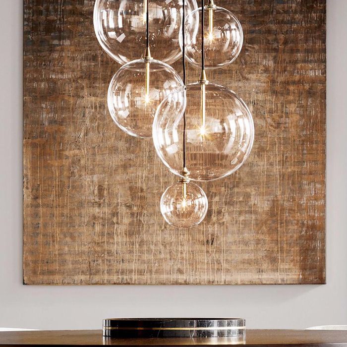 1 Light Spherical Pendant Light Modern Minimalist Clear Glass Dining Room Hanging Lamp