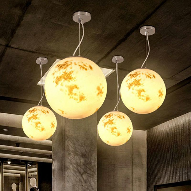 White Moon Suspension Lighting Nordic Single-Bulb Resin Pendant Light for Restaurant