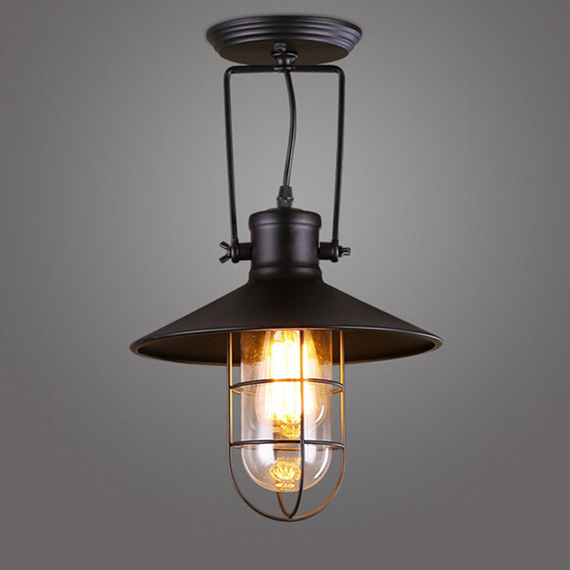 1 Light Flared Wall Mounted Light Fixture Industrial Style Metal Wall Sconce Lights in Black