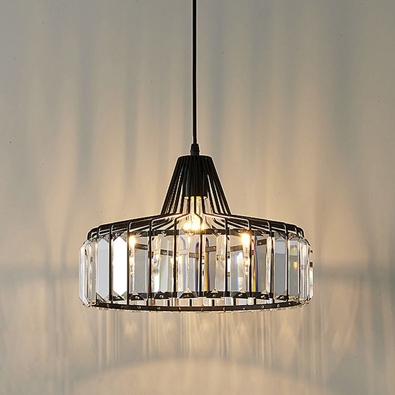 Contemporary Style Drum Crystal Hanging Lamp 1-Light Simplicity Bedside Mini Lighting Pendant