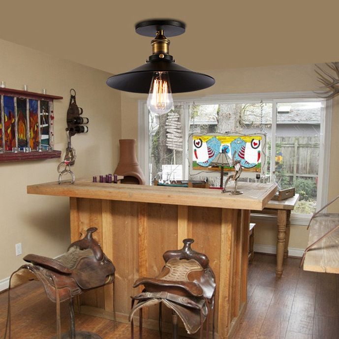 Éclairage de plafond en métal final industriel finale industrielle en forme de soucoupe 1-Bulb