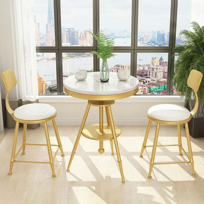 Glam 1/2/3/4/5 Pièces Ensemble de table à manger blanc-gold avec ensemble de dinette ronde en pierre