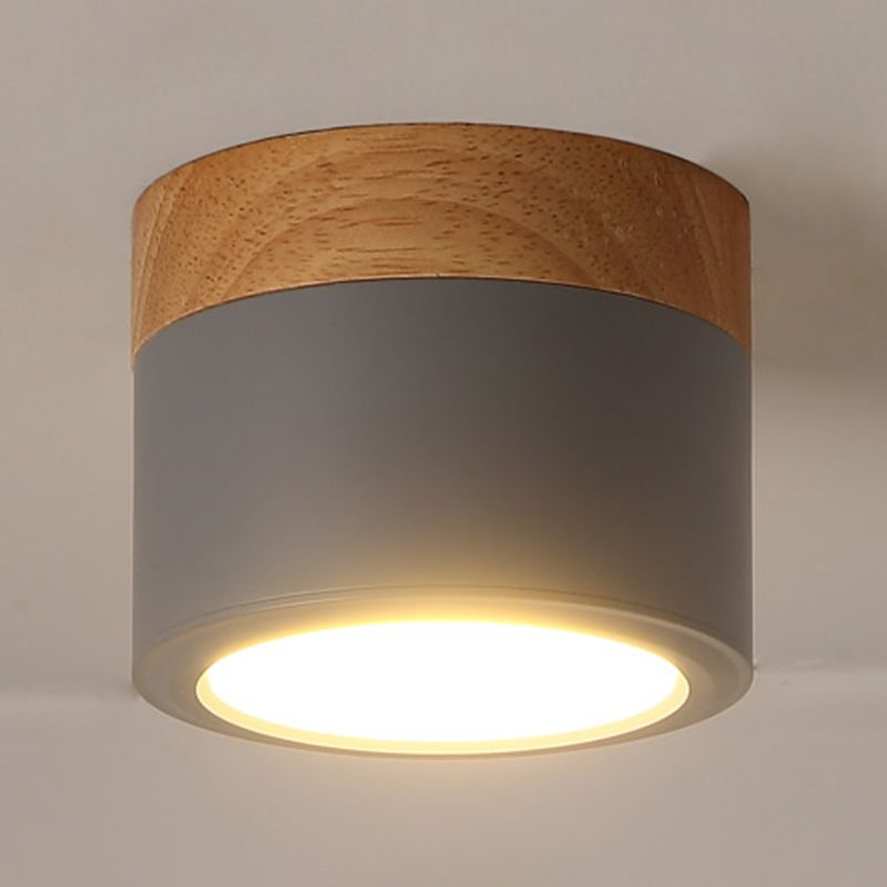 Cylinder LED Flush Wood & Acrylic Contemporary Ceiling Flush