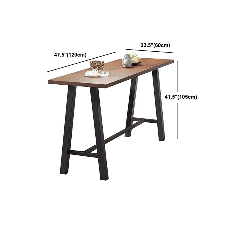 Industrial Black Metal Frame Bistro Table Brown Pine Wood Top Bar Table