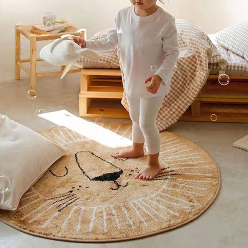 Round Cartoon Pattern Rug Stain Resistant Rug for Children Room