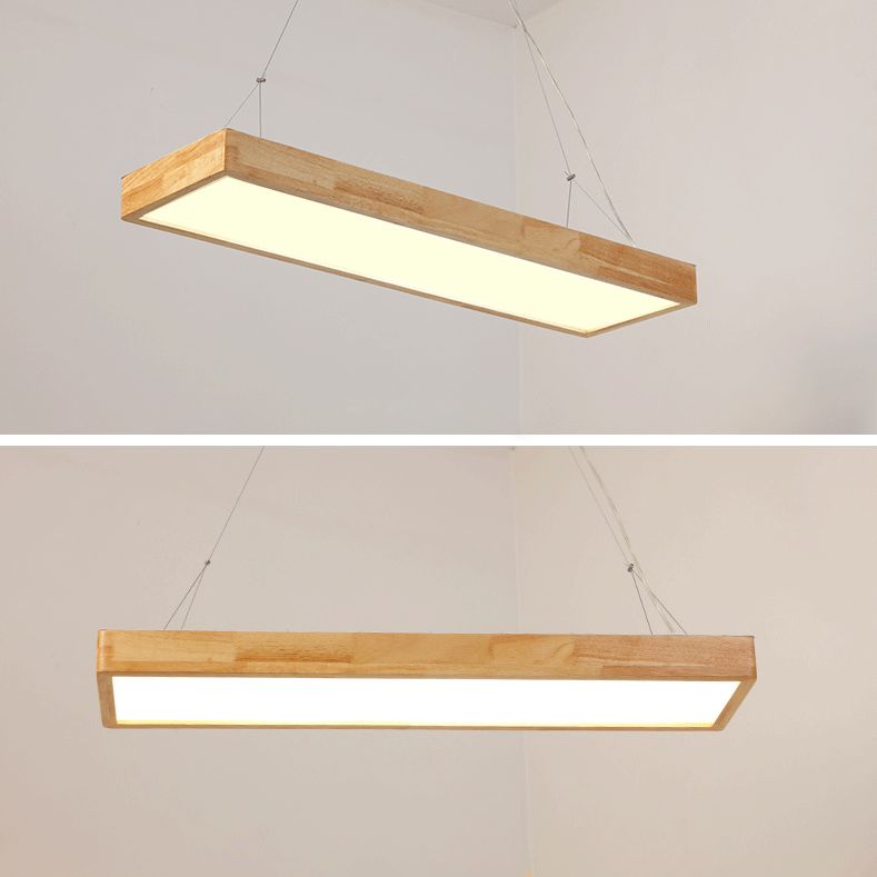 Wood Rectangle Island Lighting Fixture Modern Style LED Wooden Hanging Ceiling Light