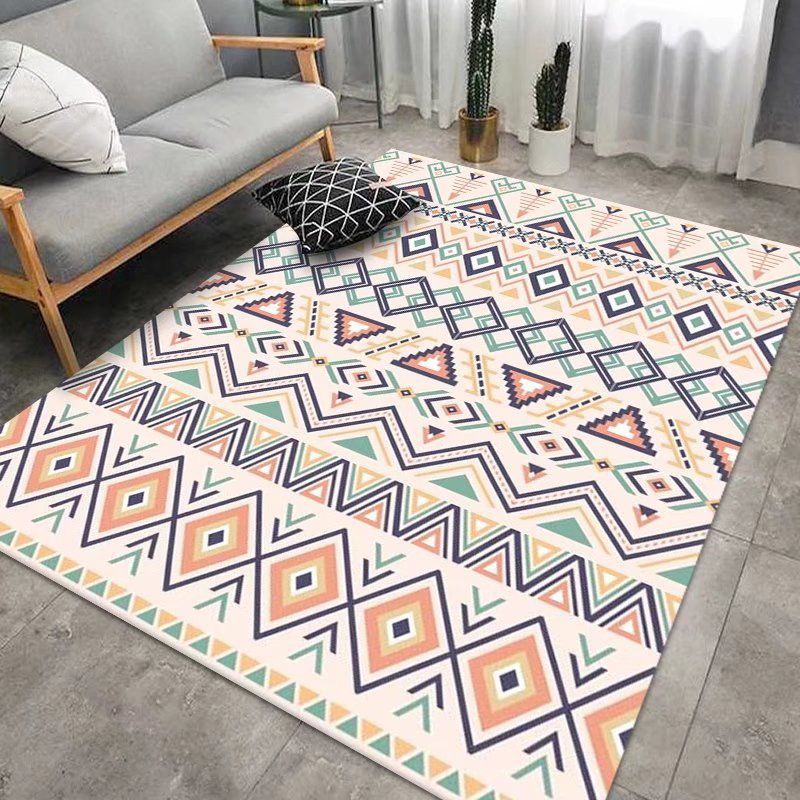 Apricot Morocco Rug Polyester Geometry Rug Washable Rug for Sitting Room