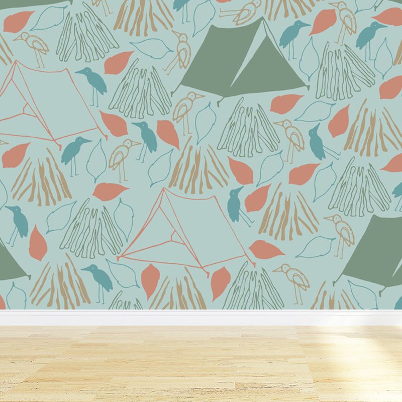 Kids Camping Patterned Mural Decal Soft Color Waterproofing Wall Art for Bedroom