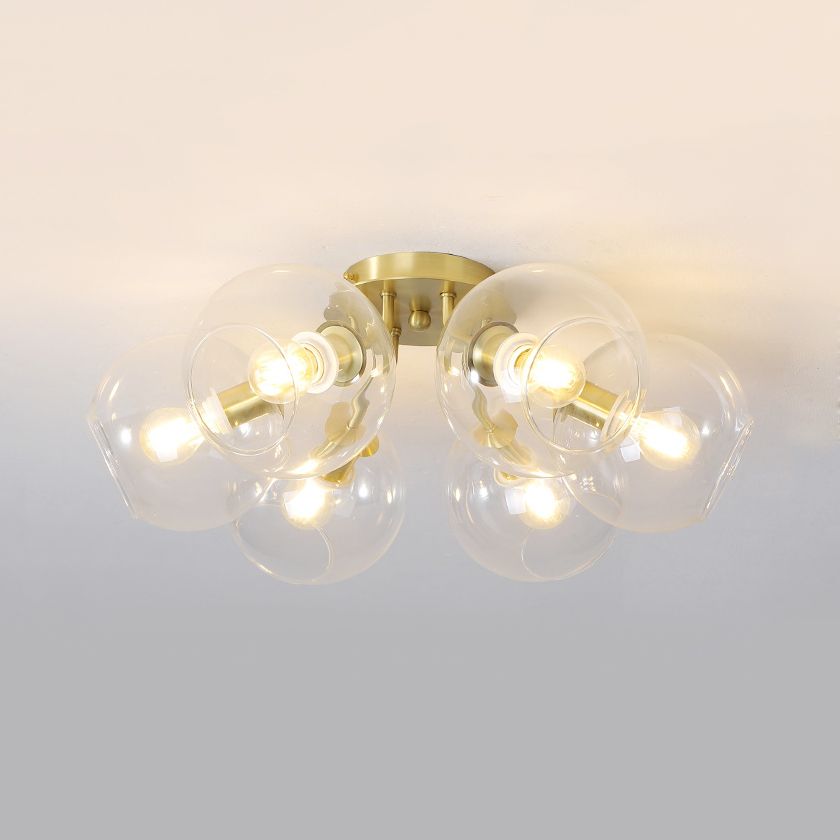 Sphère en verre transparent Semi Flush Éclairage moderne 6 lumières LED LED Semi Flush Mount LAMPE DIMMURS EN GOL