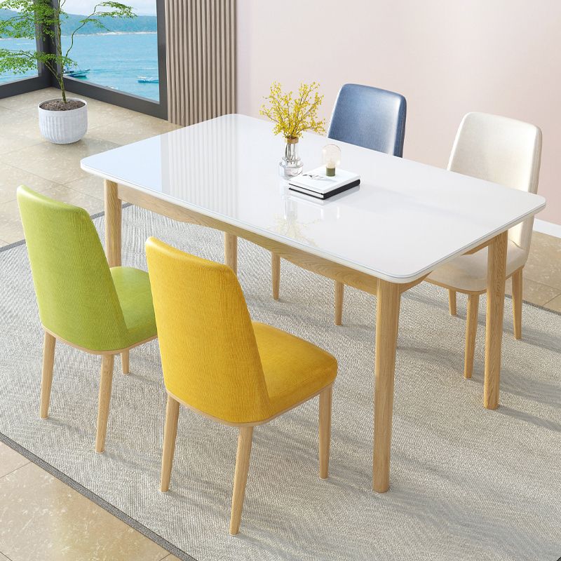 Contemporary White Rectangle Glass Top Dining Table with Legs