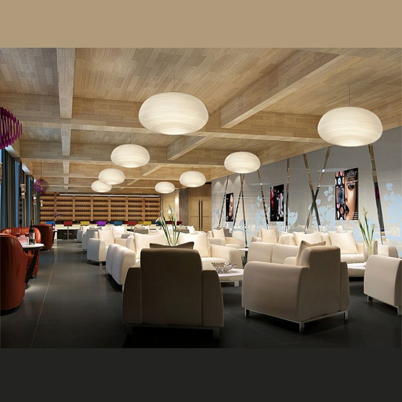 Cocoon Shaped Restaurant Pendant Lighting White Rib Glass 1-Bulb Simple Hanging Light