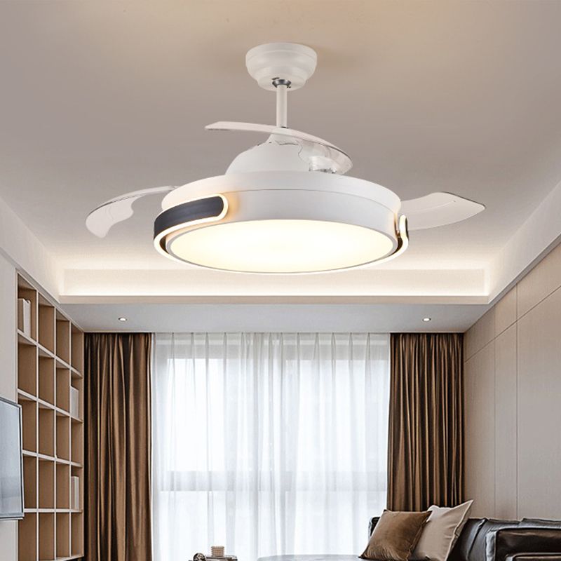 Acryl -trommel 3 Blades hanger ventilator licht Moderne woonkamer LED Semi Flush Mount Lamp in wit met afstandsbediening, 36 "/42" breed