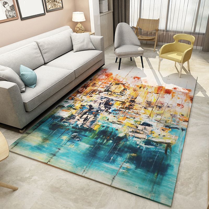 Punky Abstract Print Rug Multi-Color Modern Style Rug Synthetics Non-Slip Backing Machine Washable Pet Friendly Rug for Home Deco