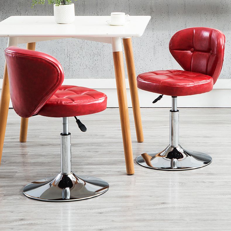 Contemporary Adjustable Bar and Counter Stool Low Back Leather Stool with Pedestal Base
