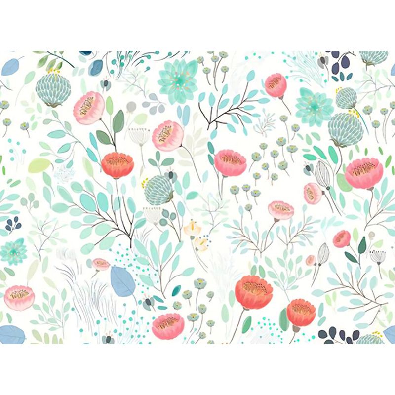 Floral Print Wall Covering Murals Pink and Green Stylish Wall Decor for Bedroom, Optional Size