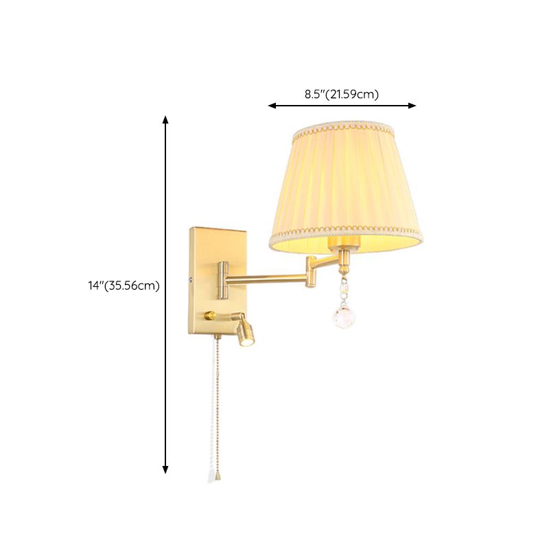 Single Light Wall Sconce in Gold Iron & Fabric Adjustable Wall Lighting Fixture